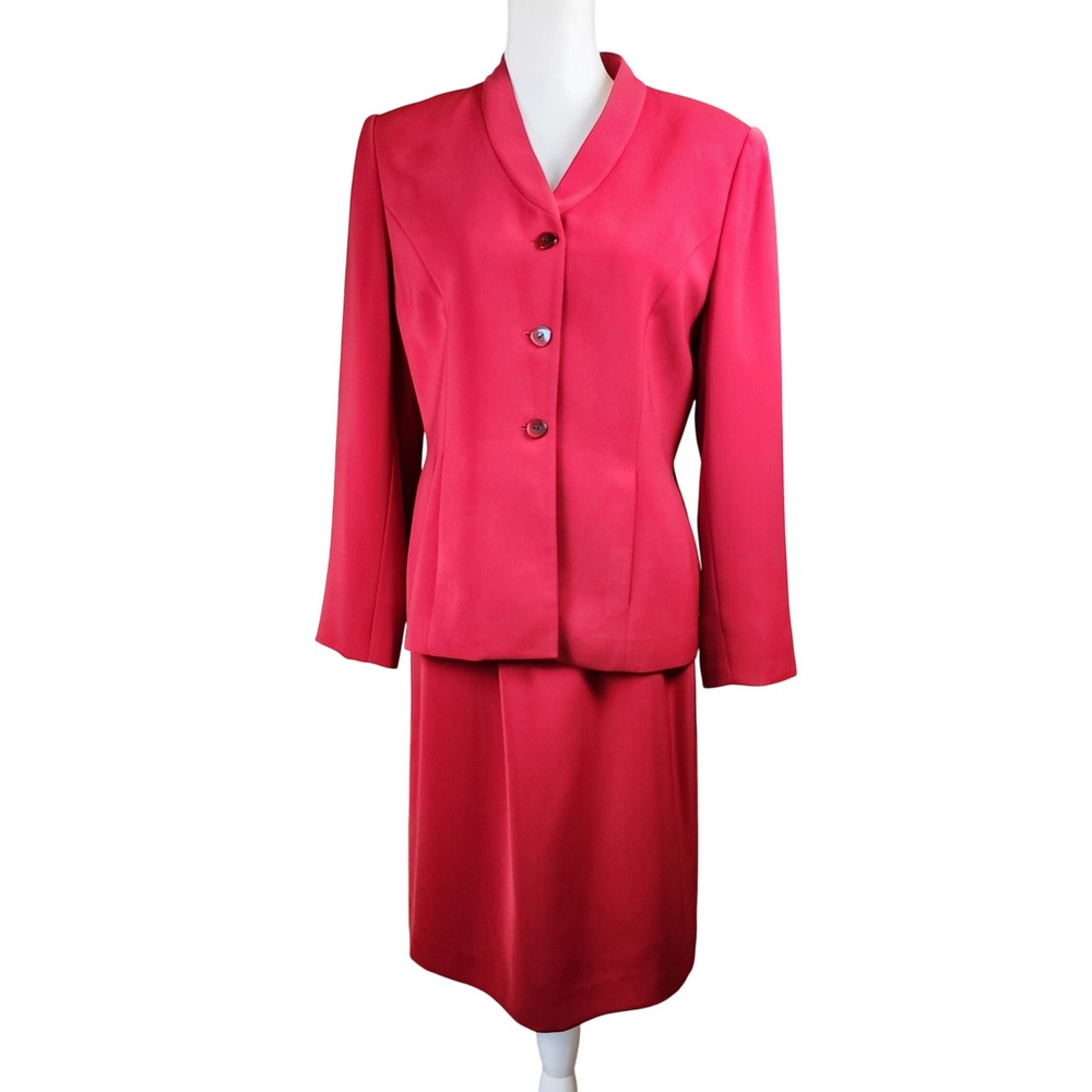 Kasper ASL 2pc Blazer + Skirt Suit Set Womens 10P Red Business Career Officecore
